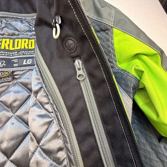 Icon Riding Jacket Mens LG Gray Overlord Textile D3O Armor Neon Green Moto Sport